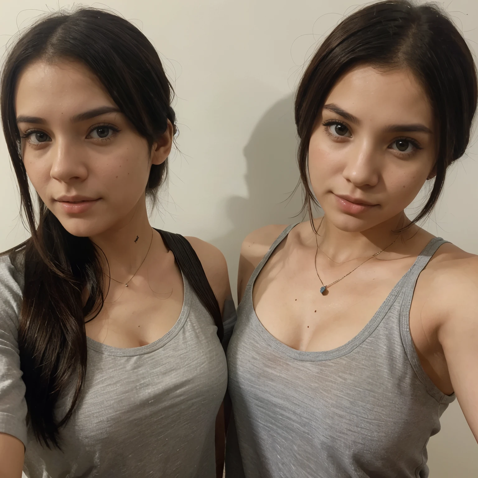 I want you to take my avatar as a reference and make it look like I have an identical twin sister and put us both in the same photo. Tenemos que ser sexy . Por favor, Don't forget that you have to take as a reference my avatar photo that I uploaded to my profile