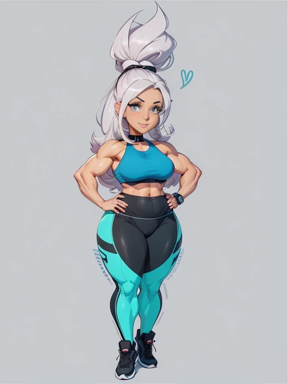 (poppy:1.1), colored skin, (curvy:1.1), full body, (abs, navel:1.1), gym uniform, bottomless, (vagina:1.2), from below, condescending, (smug:1.1), best quality, stepping,