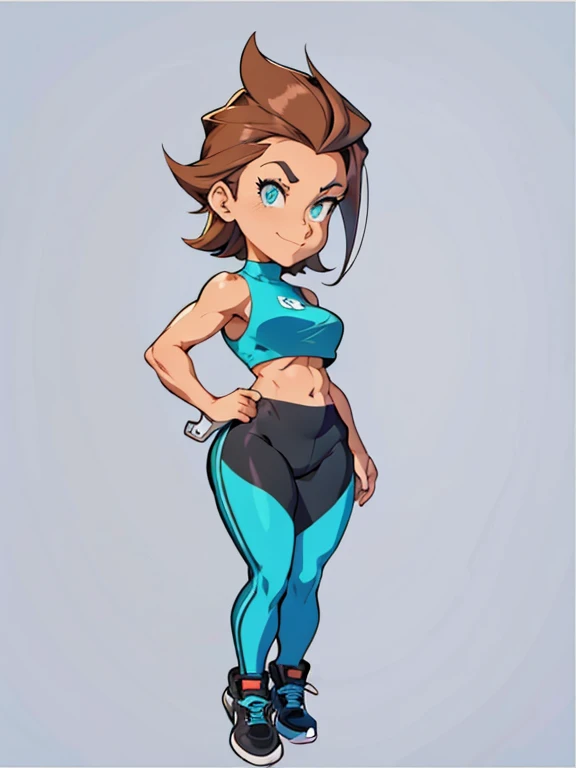 digital drawing, 4k, Fitness Model, cartoon woman in blue blouse and black pants with a big belly, shaded cel:15, shaded cel!!!, cartoon style, cartoon style, upper body avatar, digital art cartoon, caricature, cartoon art style, show rendering, caricature, full body portrait of a short!, full body portrait, cel shaded vector art, cel shaded