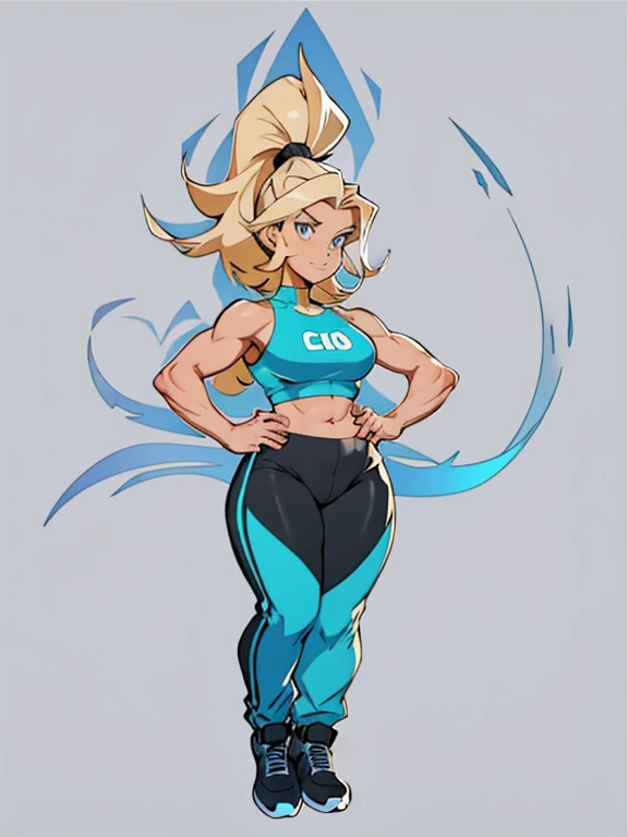 digital drawing, 4k, Fitness Model, cartoon woman in blue blouse and black pants with a big belly, shaded cel:15, shaded cel!!!, cartoon style, cartoon style, upper body avatar, digital art cartoon, caricature, cartoon art style, show rendering, caricature, full body portrait of a short!, full body portrait, cel shaded vector art, cel shaded