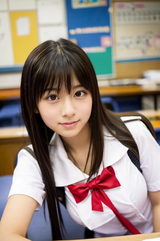 Sexy pose of busty Japanese junior high school student