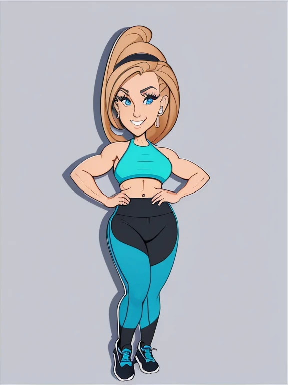 digital drawing, 4k, Fitness Model, cartoon woman in blue blouse and black pants with a big belly, shaded cel:15, shaded cel!!!, cartoon style, cartoon style, upper body avatar, digital art cartoon, caricature, cartoon art style, show rendering, caricature, full body portrait of a short!, full body portrait, cel shaded vector art, cel shaded