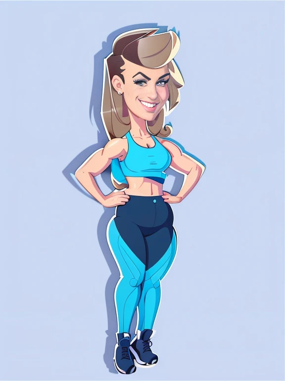 digital drawing, 4k, Fitness Model, cartoon woman in blue blouse and black pants with a big belly, shaded cel:15, shaded cel!!!, cartoon style, cartoon style, upper body avatar, digital art cartoon, caricature, cartoon art style, show rendering, caricature, full body portrait of a short!, full body portrait, cel shaded vector art, cel shaded