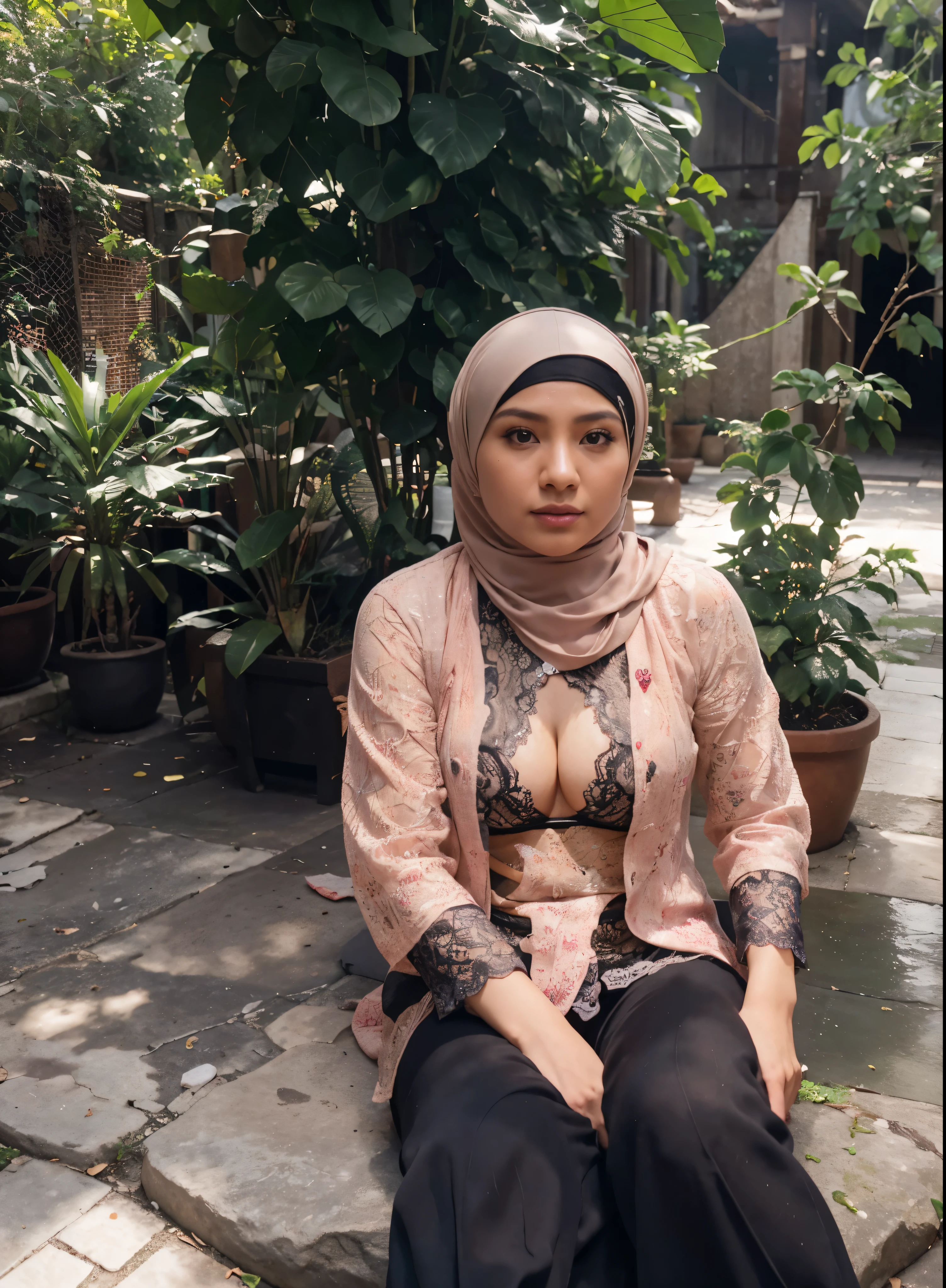 forest, sportsbra, javanese, (((hijabi))), cleavage, reflection light, chiaroscuro, depth of field, cinematic lighting, ray tracing, Sony FE GM, UHD, super detail, masterpiece, textured skin, high details, best quality, award winning，3D,hdr（HighDynamicRange）,Ray tracing,NVIDIA RTX,Hyper-Resolution,Unreal 5,Subsurface scattering、PBR Texture、post-proces、Anisotropy Filtering、depth of fieldaximum definition and sharpnesany-Layer Textures、Albedo e mapas Speculares、Surface coloring、Accurate simulation octane rendering of light-material interactions、Two-colored light、largeaperture、Low ISO、White balance、the rule of thirds、8K raw data