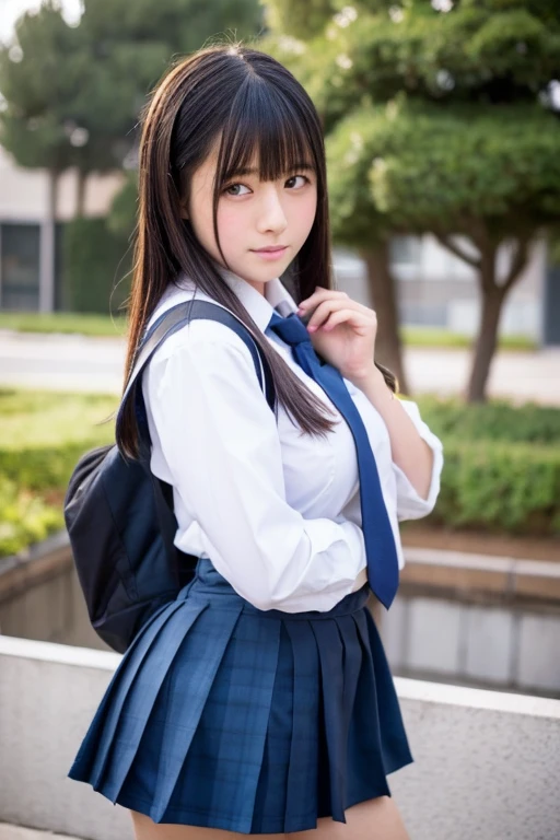 Busty Japanese middle school student in hot pants