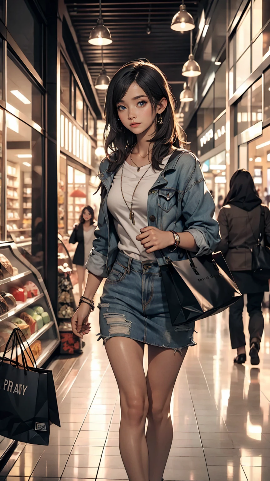 sunset, city, mall, Long-haired girl