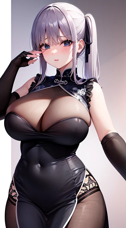 8k, highest quality, masterpiece:1.2, Super Detail, Gray Hair、 China dress、very, very big breasts、Very large breasts、Provocative clothing、No eye highlights、very大きなお尻、No underwear
