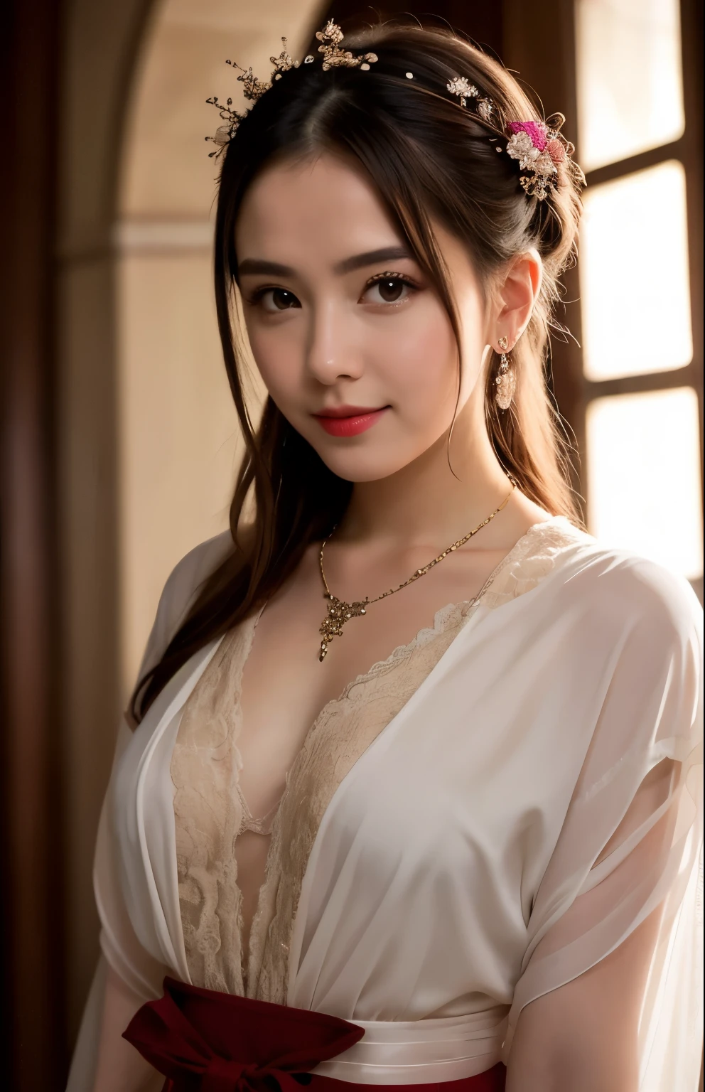 Great quality, masterpiece, High Resolutiupon, One girl, blush, (Captivating smile: 0.8), Star Eyes, chinese hanfu, hair accessory, necklace, jewelry, beauty, upon_body, Tyndall effect, realism, Shadow Room, Light Edge, Two-tupone Lighting, (Skin with attention to detail: 1.2), 8k UHD, SLR, Soft Light, high quality, Volumetric lighting, snapshot, High Resolutiupon, 4K, 8k, Background Blur, Light tulle,