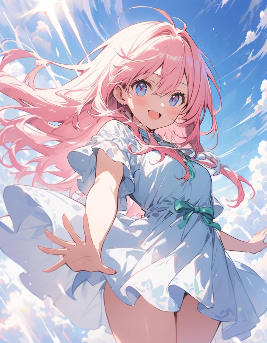 (非常にdetailedな 、 8k wallpaper,masterpiece, highest quality, 非常にdetailedな),(Best lighting, Best Shadow, Very delicate and beautiful),floating,(Beautiful woman、Sister clothes)、(Costume with slits)、(Thighs)、(Flying kick towards the audience)、Smiling、(highest quality、masterpiece、High resolution、detailed)、animeスタイル、Flat Style,Beautiful Eyes, Delicate and beautiful face, BREAK,extremely detailed、Dynamic Angle、anime、fullbody、action、Western