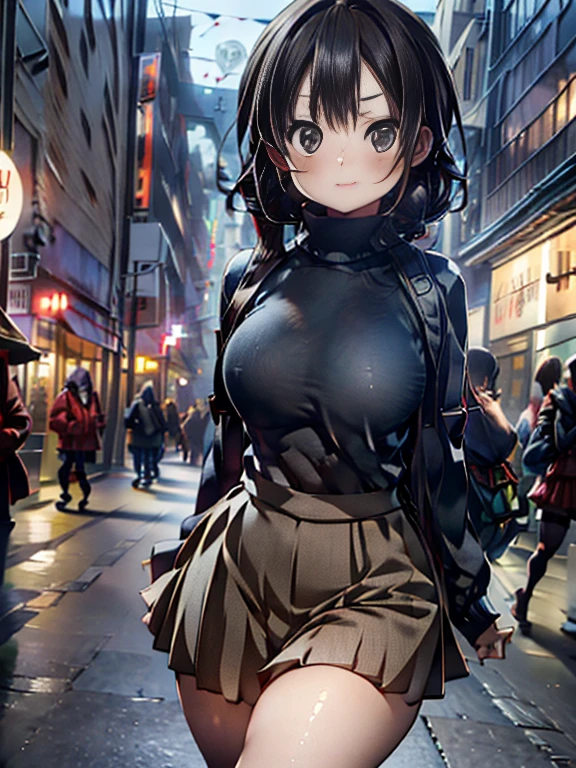 (8k,masterpiece, RAWphotograph,highest quality:1.4),(photographのようにリアル:1.2),(extremely Detailed face),(Shiny skin),(Detailed skin),(Detailed face),(Very beautiful face),One girl,View your viewers,Japanese Idols(actress), Brown Hair,Medium Hair,Straight hair,Asymmetrical bangs,smile,Glamour,Large Breasts, (Fleece jacket, Turtleneck sweater, Pleated skirt:1.2), Christmas Market,High position,Professional Lighting, Telephone,携帯Telephone,smartphone,hand-held,photograph、Camel Toe、Giant tit、Nipple Puffs、Cleavage、Plump、Super big breasts、Super big butt