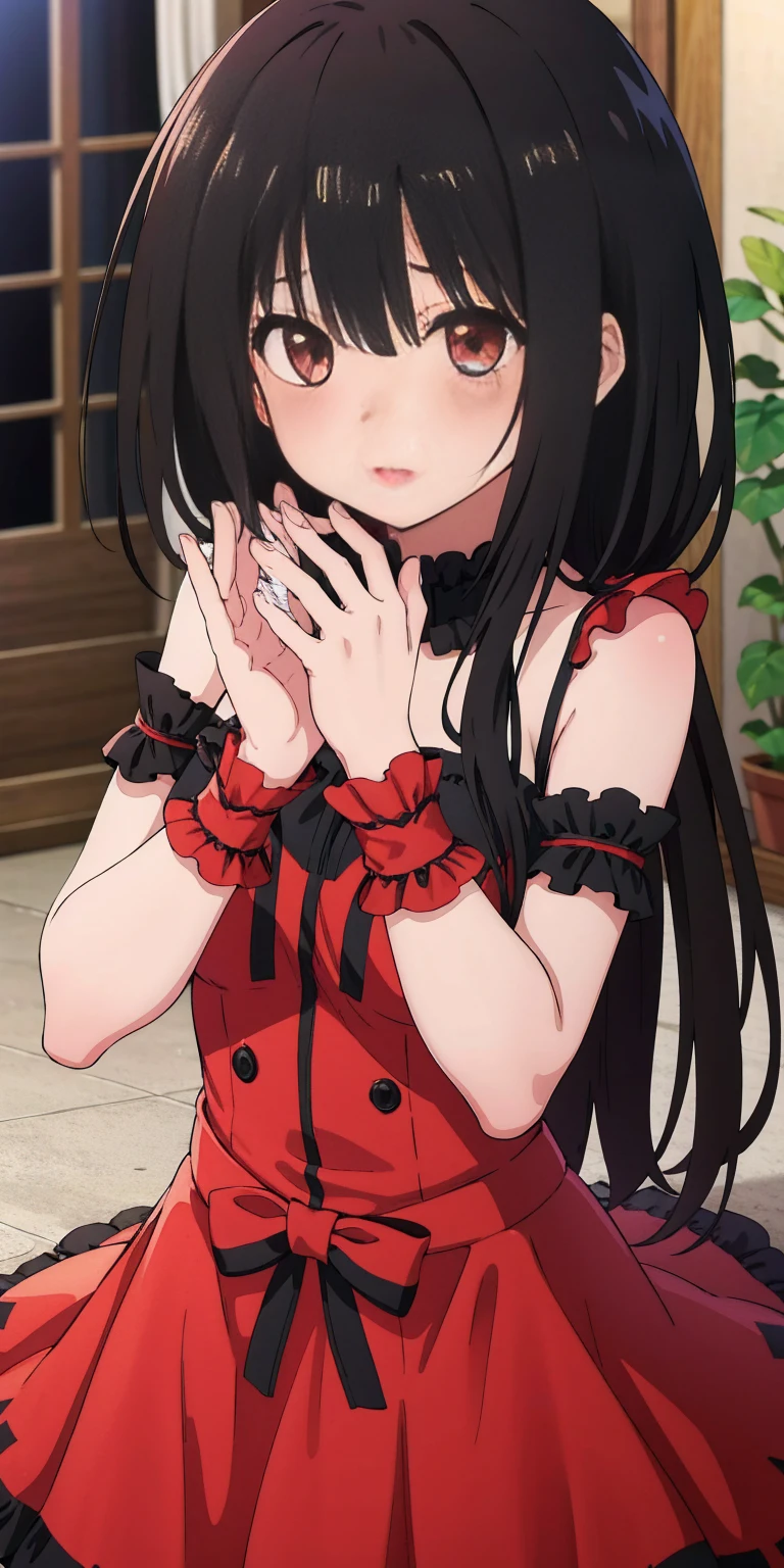 (highres, best quality:1.2), 1girl, blush, solo, dress (Kurumi Tokisaki - Date a Live)