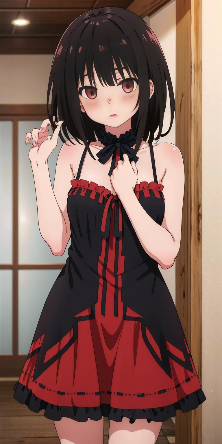 (highres, best quality:1.2), 1girl, blush, solo, dress (Kurumi Tokisaki - Date a Live)