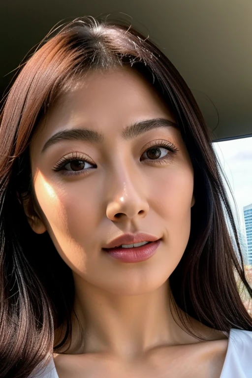 Beautiful Japanese actresses,1 girl,flying debris,,Award-winning photo, Very detailed, Focus your eyes, Nose and mouth,Face Focus, Extreme close up of face、 Age 35,Black Hair、Symmetrical face,Realistic nostrils、Angle from below、Elongated C-shaped nostrils NSFW,(Sharp Nose)Sweaty skin、Glowing Skin,(Brow wrinkles))(Cum on tongue)、Deep Kiss、((Thin eyebrows))Oily skin、Glowing Skin、double eyelid、、Beautiful woman、Medium Hair,Eyes Wide Open、Shortcuts、Summer cityscape、Off the shoulder、Suka can see the sky、Shibuya Center Street、((From head to stomach))