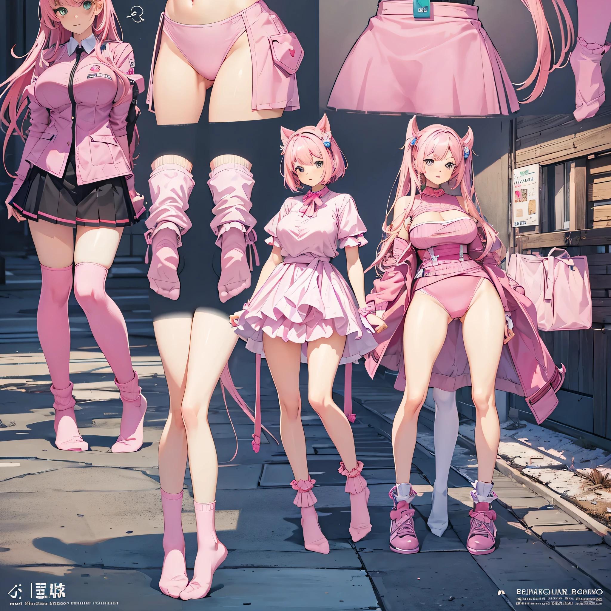 masterpiece, best quality, vibrant colors, (((pink socks))), girl, more_details:0.6,(CHARACTERSHEET:1) (FULL BODY UPPER BODY REFERENCE SHEET:1) big breasts , big ass,