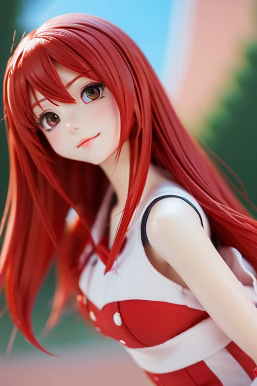 (highest quality, high resolution), anime style, red hair,  girl, cute expression, real touch, 3D figure