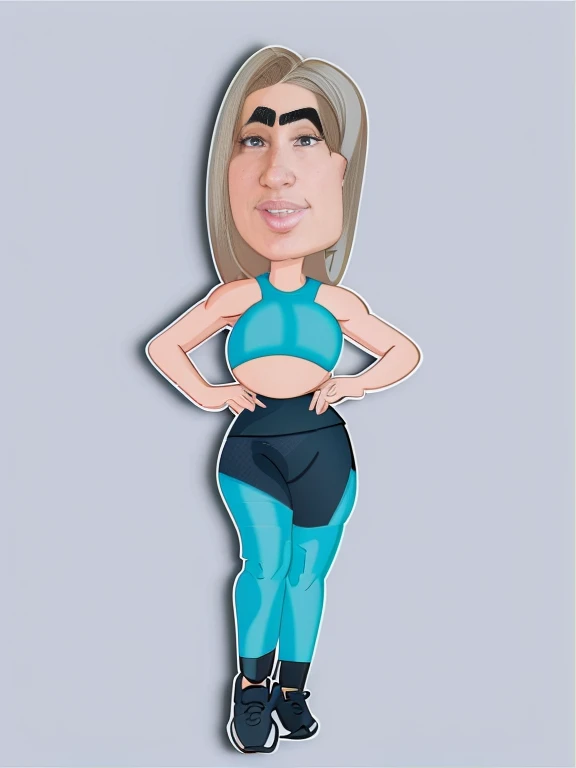 digital drawing, 4k, Fitness Model, cartoon woman in blue blouse and black pants with a big belly, shaded cel:15, shaded cel!!!, cartoon style, cartoon style, upper body avatar, digital art cartoon, caricature, cartoon art style, show rendering, caricature, full body portrait of a short!, full body portrait, cel shaded vector art, cel shaded