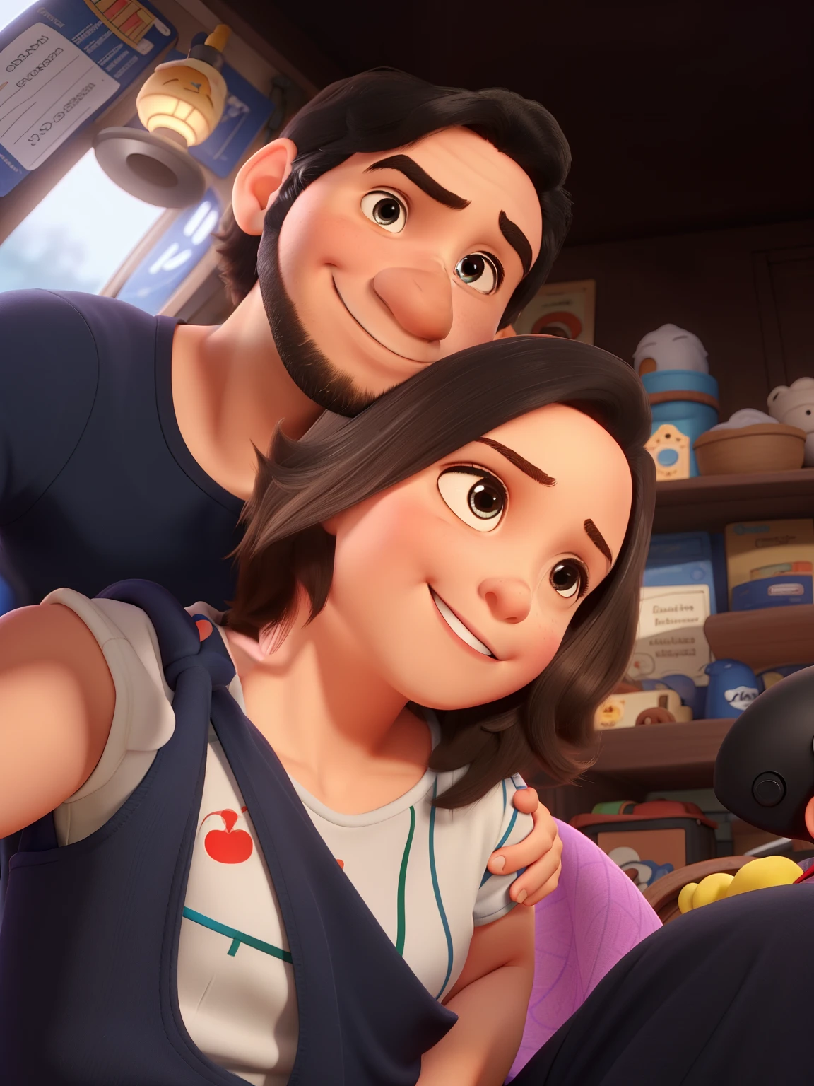 mommy , menino cabelo pequeno castanho , pai olhos castanhos barba cerrada Disney pixar | | |