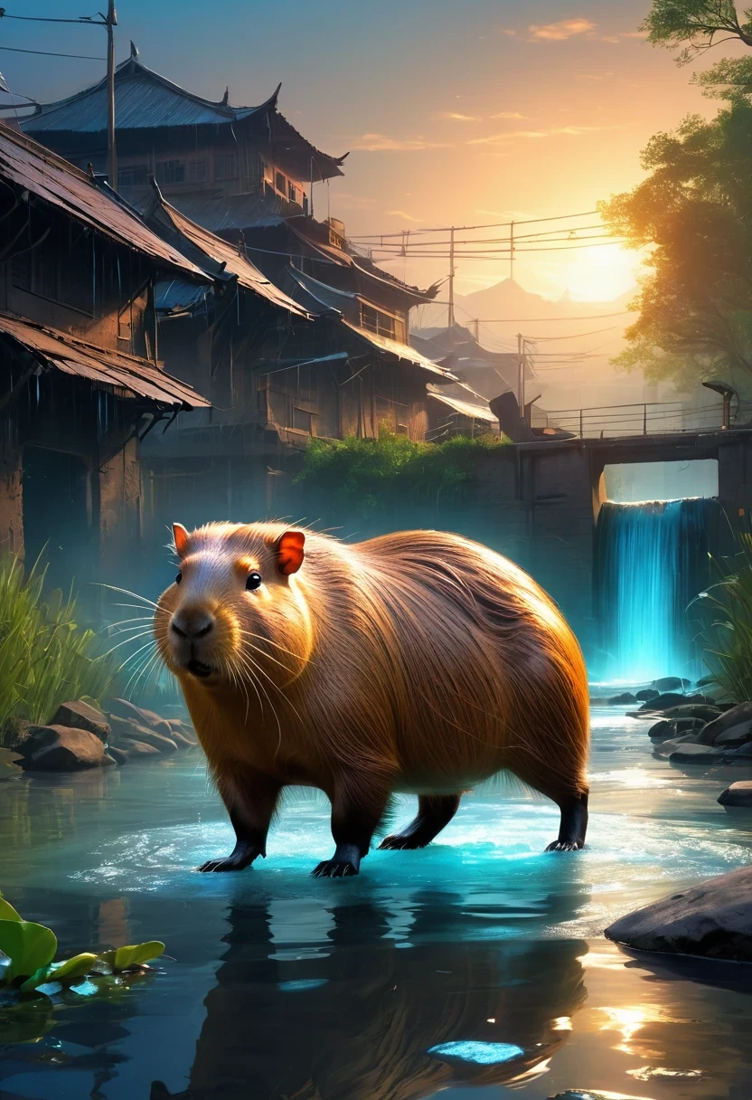 (Capybara of the future:1.1),masterpiece,Basic Quality,Realistically,official art,Very detailed content,masterpiece,best quality,(The is very detailed的 CG unified 8k 壁纸),(best quality),(best illustrations),(The best shadow),Very detailed pictures,(8k,best quality),A stream flows through an abandoned city,Mechanical Capybara in the stream,Cyberpunk Capybara,Science Fiction,Gothic,Surreal,(noctilucent lighting, Ambient Light), cold, Depressed, magic,