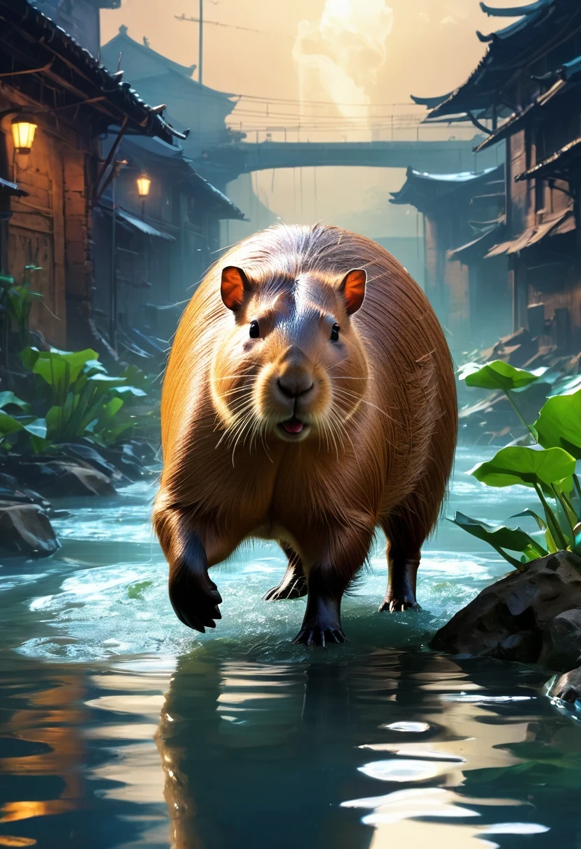 (Capybara of the future:1.1),masterpiece,Basic Quality,Realistically,official art,Very detailed content,masterpiece,best quality,(The is very detailed的 CG unified 8k 壁纸),(best quality),(best illustrations),(The best shadow),Very detailed pictures,(8k,best quality),A stream flows through an abandoned city,Mechanical Capybara in the stream,Cyberpunk Capybara,Science Fiction,Gothic,Surreal,(noctilucent lighting, Ambient Light), cold, Depressed, magic,