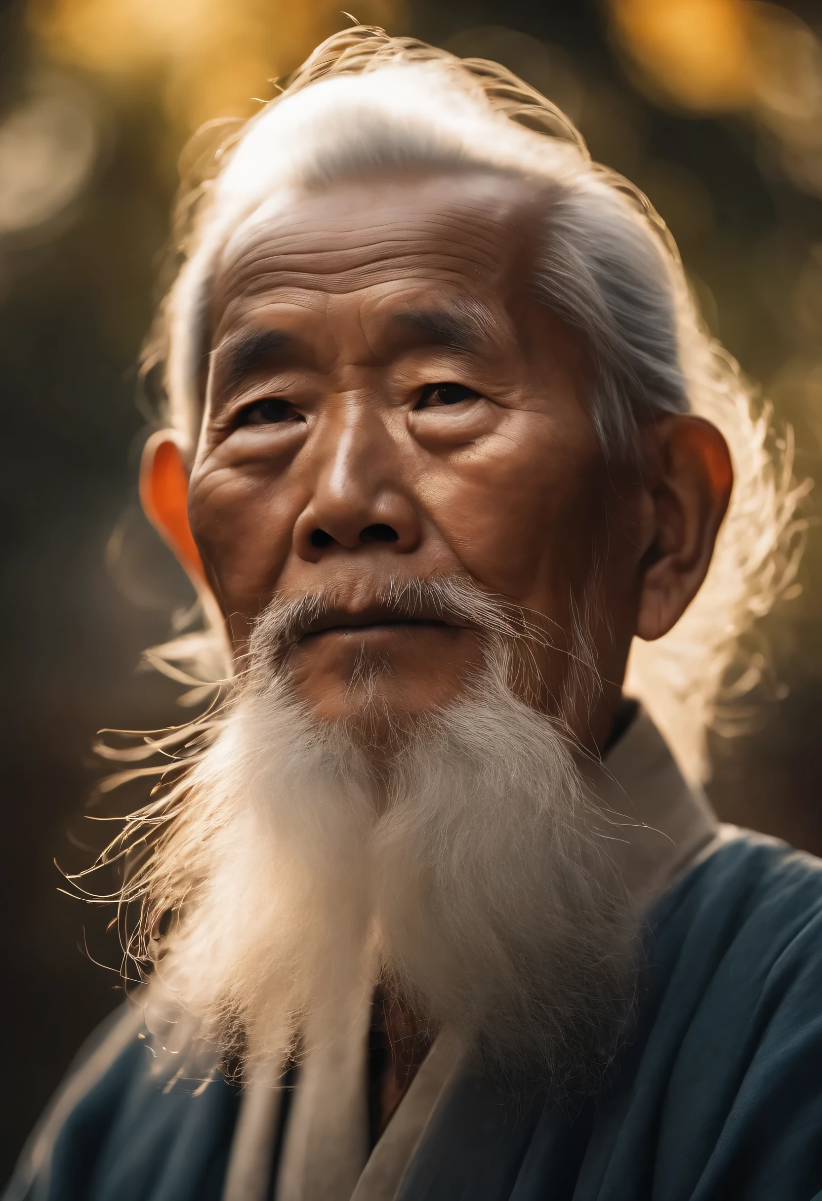 An elderly Chinese man has wisdom in meditation, Crane's hair looks childish,There is wisdom in the eyes,Indirect costs, There was a glow of energy