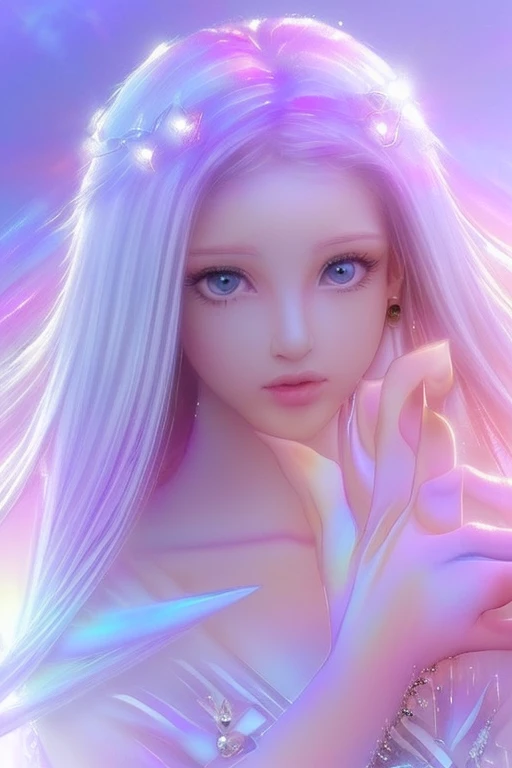 (masterpiece:1.4), (highest quality:1.4), (Very cute angel girl, Highly detailed face, Jewel-like eyes, White very long hair:1.4),  (Colorful gradient hair:2.0), (Angel Halo:1.4),  (Dynamic pose:1.4), (Dynamic Angle:1.4),
break,
(Detailed Background:1.4), ultra-Detailed Background, (Purple light effect:1.4), (Floating light blue clouds:1.4), (Floating blue flowers:1.4),
break,
(Perfect Anatomy, Perfect hands:1.4), (Five perfect fingers:1.4), (Four perfect long fingers and a perfect short thumb:1.4), (The thumb is shorter than the other four fingers:1.4), (two perfect arms:1.4), (Perfect two-legged:1.4),