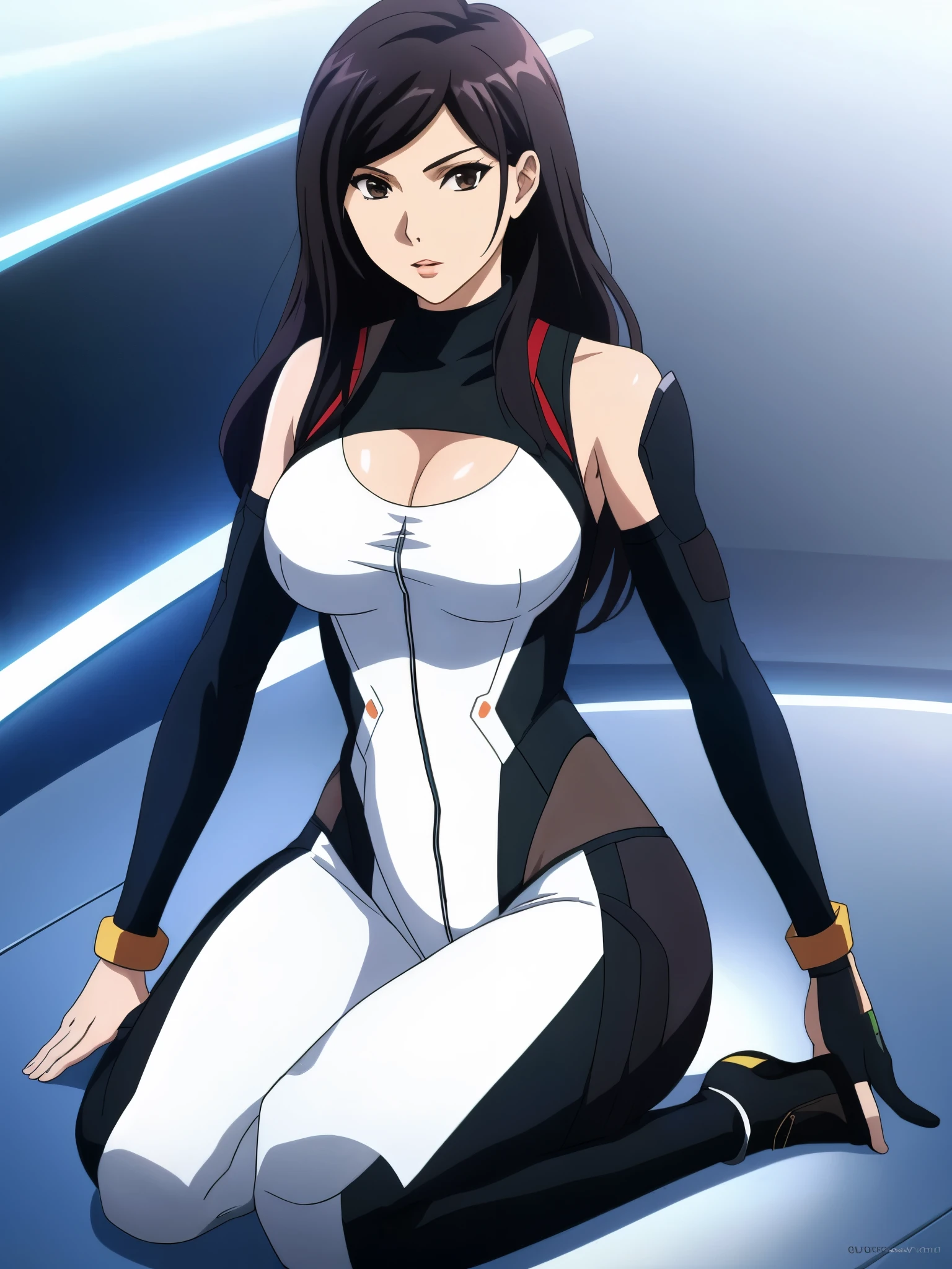 Lexa Doig, masterpiece, leotard, full body shot, cleavage, gorgeous woman, clone, tight clothes, sleek futuristic outfit