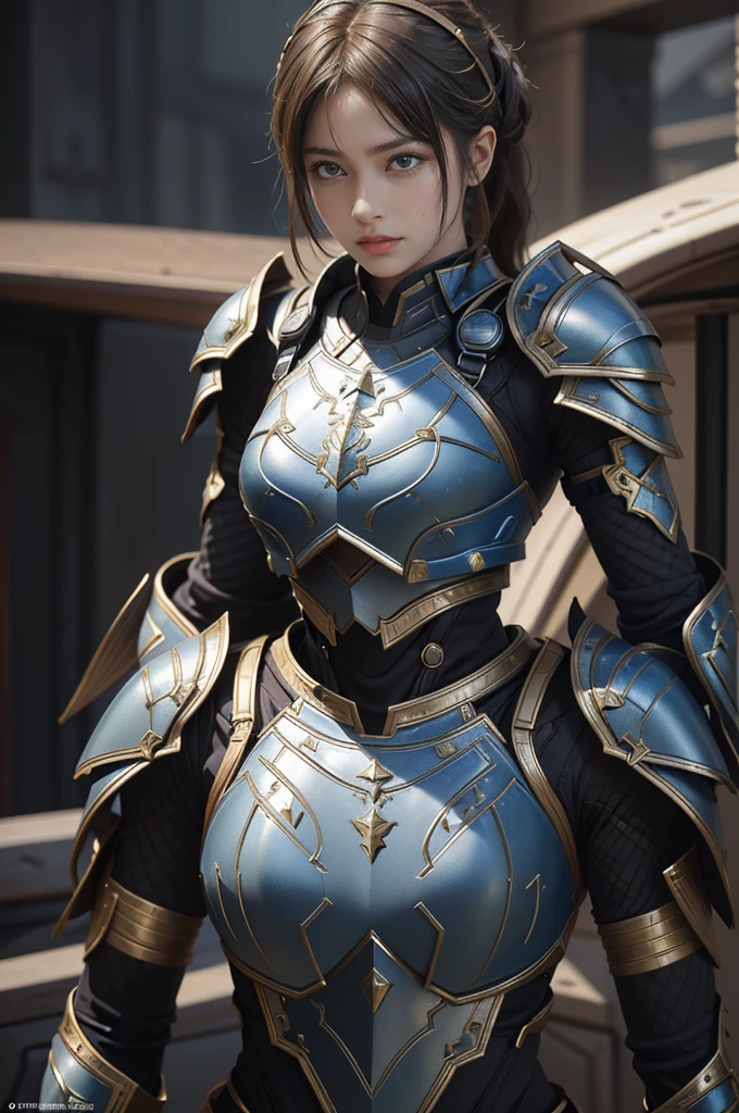 Game art，The best picture quality，Highest resolution，8K，(A bust photograph)，(Portrait:1.5)，(Head close-up)，(Rule of thirds)，Unreal Engine 5 rendering works， (The Girl of the Future)，(Female Warrior)， 
20-year-old girl，An eye rich in detail，(Big breasts)，Elegant and noble，indifferent，brave，
(Future style combat suit combining the characteristics of ancient armor，Ancient runes of light，Combat accessories with rich details，Metallic luster)，Future police officer，Cyberpunk Characters，

Photo poses，Simple background，Movie lights，Ray tracing，Game CG，((3D Unreal Engine))，oc rendering reflection pattern