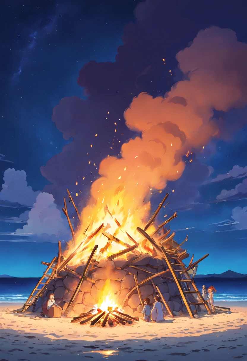 Bonfire,night,Sandy Beach