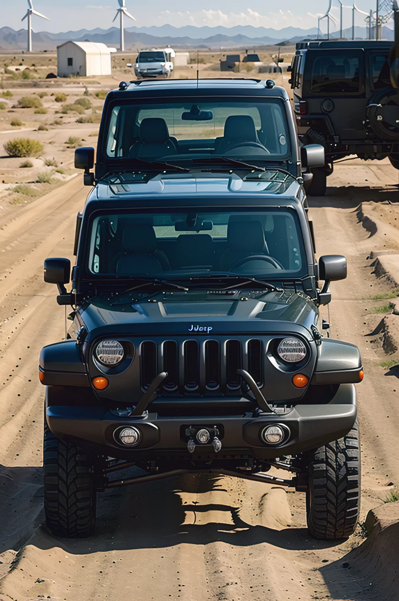 Create a vehicle, preferably a Jeep that runs on solar and wind energy. 
