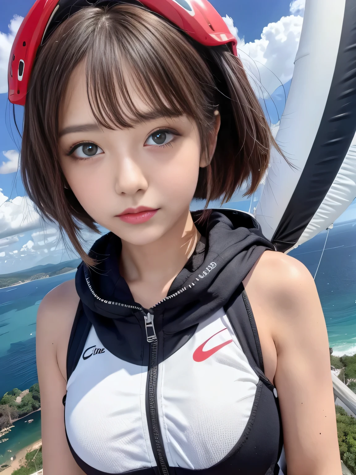One girl, underwear、alone, paraglider, fly in the sky, masterpiece, highest quality