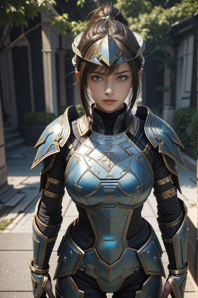 Game art,The best picture quality,Highest resolution,8K,(A bust photograph),(Portrait:1.5),(Head close-up),(Rule of thirds),Unreal Engine 5 rendering works, (The Girl of the Future),(Female Warrior),
20-year-old girl,An eye rich in detail,(Big breasts),Elegant and noble,indifferent,brave,
(Future style combat suit combining the characteristics of ancient armor,Ancient runes of light,Combat accessories with rich details,Metallic luster),Future police officer,Cyberpunk Characters,
Photo poses,Simple background,Movie lights,Ray tracing,Game CG,((3D Unreal Engine)),oc rendering reflection pattern