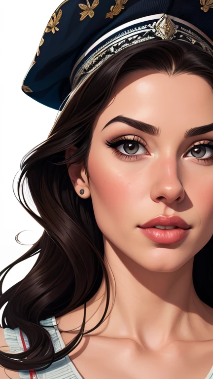 a close-up of a woman with a hat on her head, realistic digital illustration, stunning digital illustration, beautiful digital illustration, Ilustra??the epic portrait, in digital illustration style, digital illustration portrait, exquisite digital illustration, retrato detalhado de beleza, Rosto lindo detalhado, Ilustra??o estilo desenho animado, belo retrato detalhado, lindo rosto realista, Retrato de RossDraws, realistic digital drawing eating an apple
