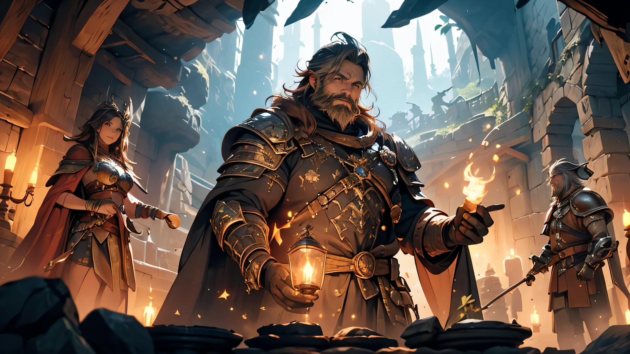 (best quality,4k,8k,highres,masterpiece:1.2),ultra-detailed,(realistic,photorealistic,photo-realistic:1.37),dwarves,mining for minerals,pickaxe,medieval fantasy,underground tunnel,torchlight,rock formations,glimmering gems,dense shadows,elaborate mine cart,misty atmosphere,hardworking dwarves,dusty air,crumbling stone walls,dull metal tools,sparkling gold veins,ancient treasure,richly decorated armor and helmets,wooden support beams,sweat glistening on their foreheads,glowing runes on the walls,echoing sounds of digging,faint echoes of laughter,hidden dangers lurking,twinkling stars visible through cracks in the ceiling,ancient engravings on the walls,ethereal glow illuminating the tunnel,deep sense of mystery and adventure,feeling of camaraderie among the dwarves,flickering torchlight casting dancing shadows,whispers of ancient legends,trickling sound of water seeping through the rocks,rugged terrain,breathtaking underground vista,colossal gemstone embedded in the cavern wall,massive mining operation,faint scent of moss and earth,richly detailed costumes,bearded dwarves with muscular arms and sturdy build,gleaming armor reflecting the torchlight,climbing ropes and pulleys,exhaustion mixed with determination humanoid creatures striving in unity,unearthing the hidden treasures,treacherous paths and steep cliffs,satisfaction of discovering a valuable ore vein,skilled craftsmanship in the carvings and structures,an underground empire carved out from the depths,entrance to a vast underworld waiting to be explored