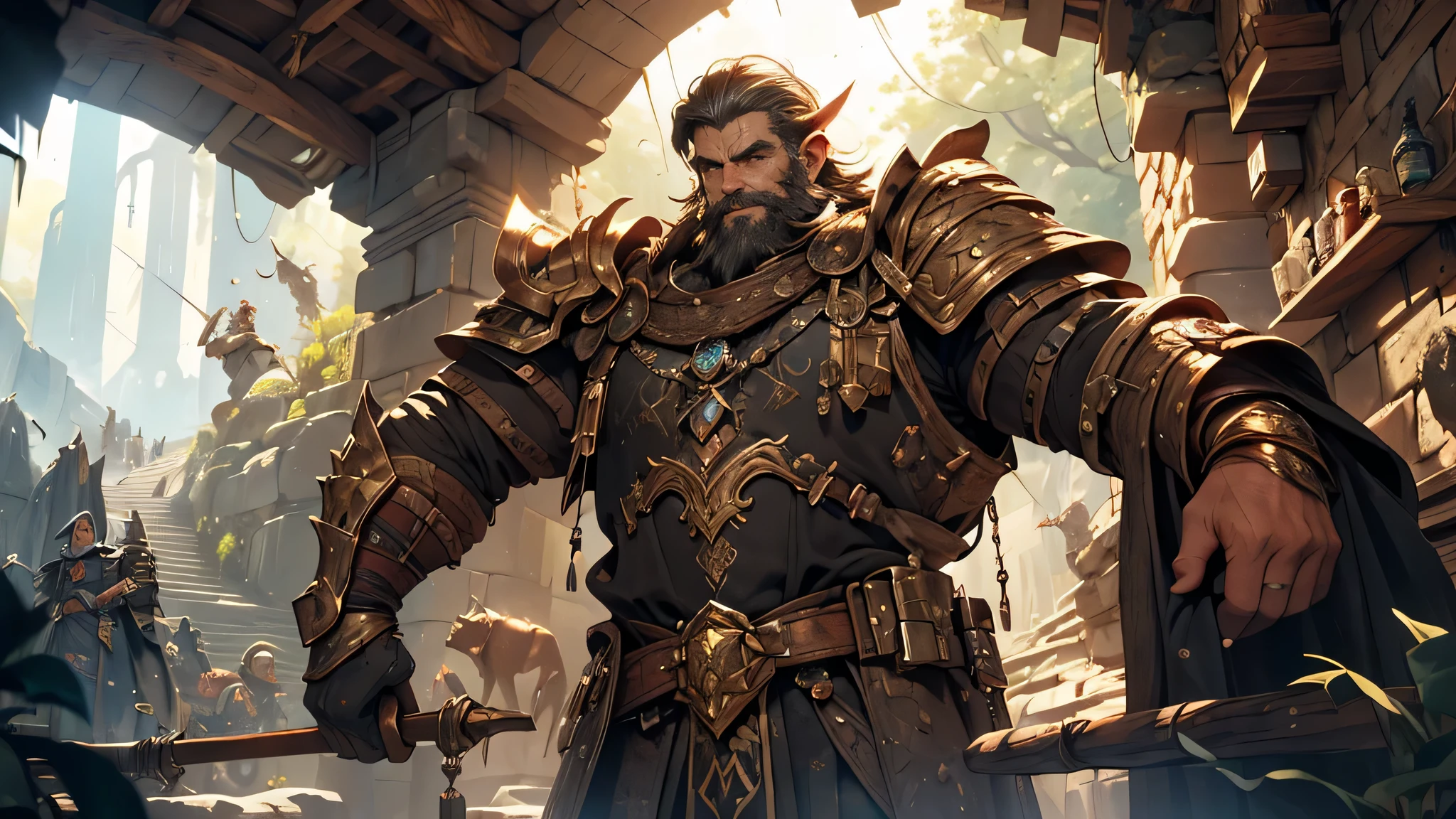(best quality,4k,8k,highres,masterpiece:1.2),ultra-detailed,(realistic,photorealistic,photo-realistic:1.37),dwarves,mining for minerals,pickaxe,medieval fantasy,underground tunnel,torchlight,rock formations,glimmering gems,dense shadows,elaborate mine cart,misty atmosphere,hardworking dwarves,dusty air,crumbling stone walls,dull metal tools,sparkling gold veins,ancient treasure,richly decorated armor and helmets,wooden support beams,sweat glistening on their foreheads,glowing runes on the walls,echoing sounds of digging,faint echoes of laughter,hidden dangers lurking,twinkling stars visible through cracks in the ceiling,ancient engravings on the walls,ethereal glow illuminating the tunnel,deep sense of mystery and adventure,feeling of camaraderie among the dwarves,flickering torchlight casting dancing shadows,whispers of ancient legends,trickling sound of water seeping through the rocks,rugged terrain,breathtaking underground vista,colossal gemstone embedded in the cavern wall,massive mining operation,faint scent of moss and earth,richly detailed costumes,bearded dwarves with muscular arms and sturdy build,gleaming armor reflecting the torchlight,climbing ropes and pulleys,exhaustion mixed with determination humanoid creatures striving in unity,unearthing the hidden treasures,treacherous paths and steep cliffs,satisfaction of discovering a valuable ore vein,skilled craftsmanship in the carvings and structures,an underground empire carved out from the depths,entrance to a vast underworld waiting to be explored
