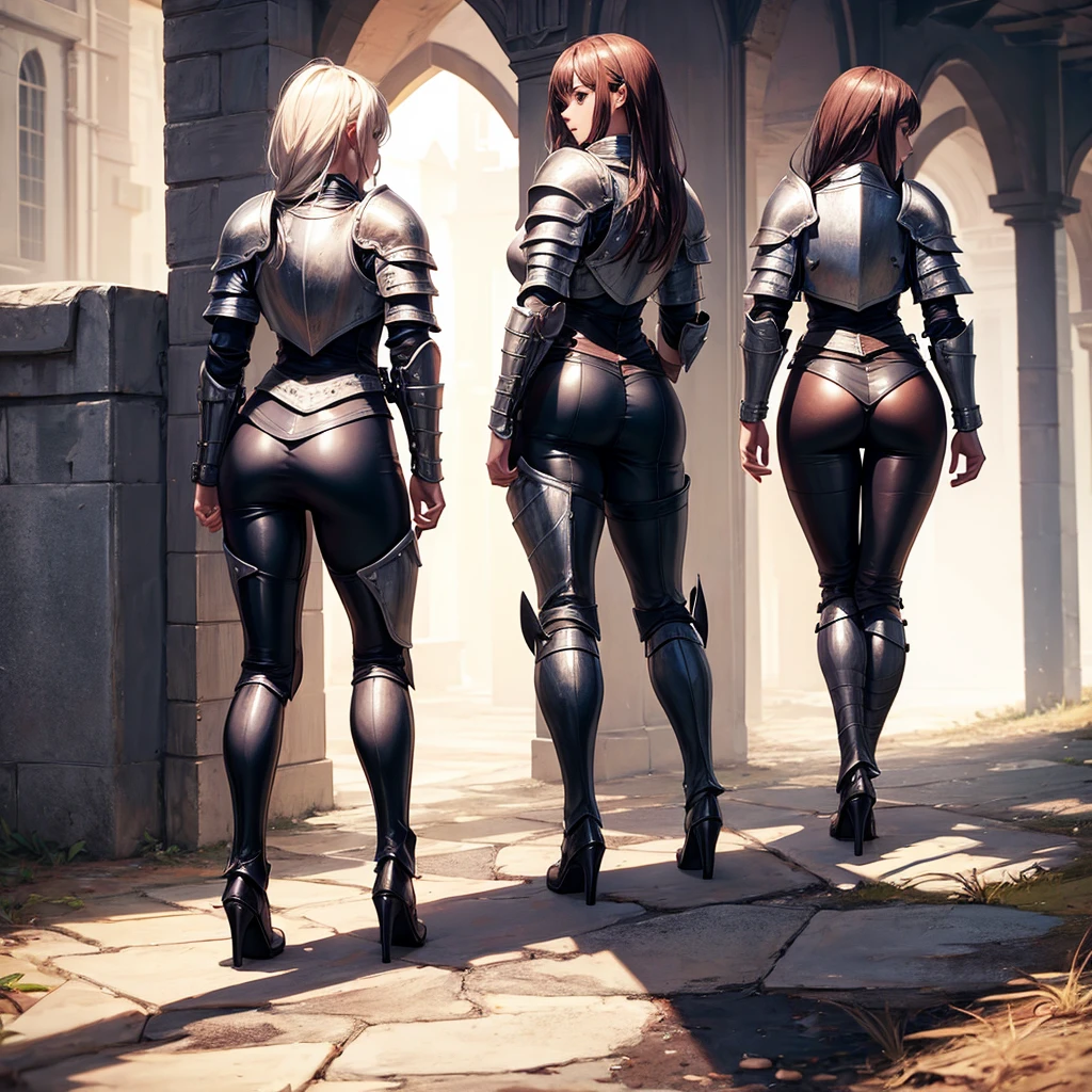 (masterpiece), best quality, expressive eyes, perfect face, many girls, multiple girls, lined up, backside focus, fantasy, armor, knightinviting viewer, underwear, exposed asses