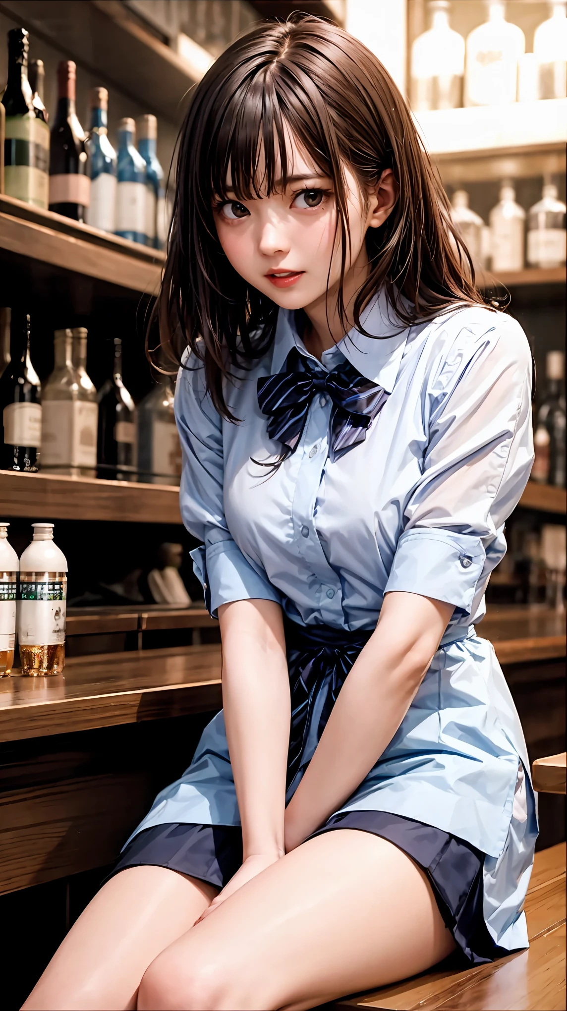 highest quality、4K quality、Man Attacking、Bartender woman、Man hugs woman's breasts、The man puts his hand on the woman&#39;s crotch、slender、Small face、20-year-old、
