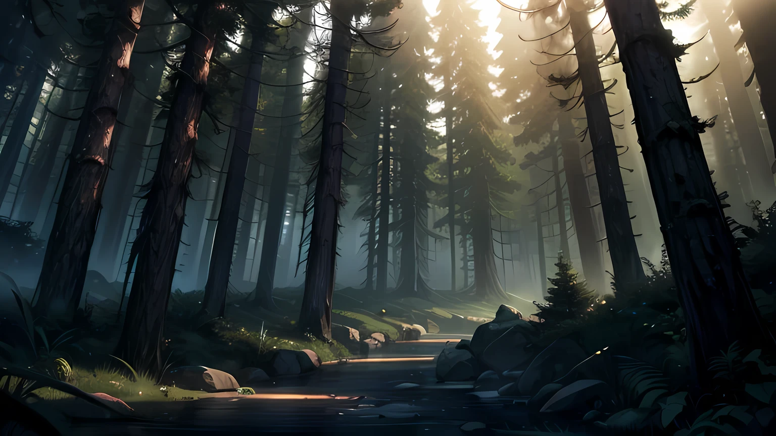 (High resolution,Absurd,incredibly Absurd,Large file size,Volumetric lighting,Moody lighting),
(forest, evening,),