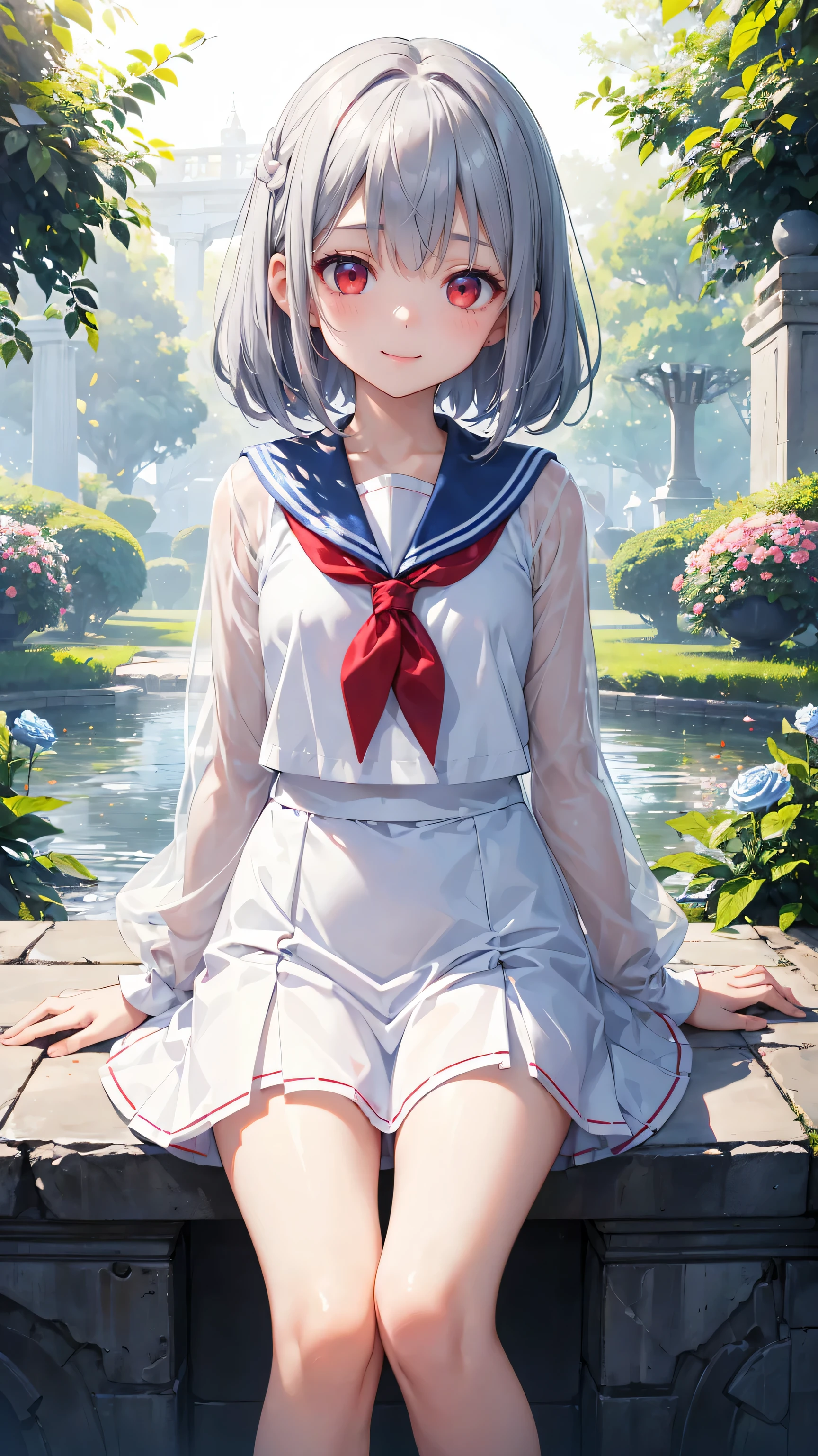 inner short white frill Petit Pants , girl, sailor suit, preated skirt, wearing a skirt over pants