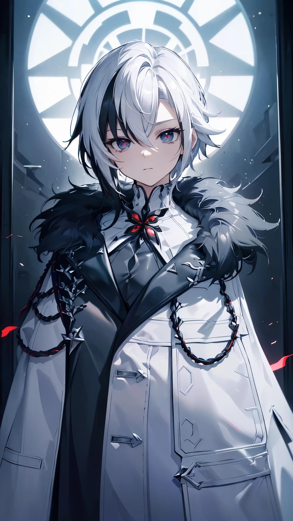 (masterpiece, top quality, best quality, official art, beautiful and aesthetic:1.2),(8k, best quality, masterpiece:1.2), (((masterpiece))),(((best quality))),(((extremely detailed))),illustration,who, (masterpiece, top quality, best quality, official art, beautiful and aesthetic:1.2),(8k, best quality, masterpiece:1.2), 1girl, arlecchino \(genshin impact\), (x-shaped eyes, symbol shaped eyes, cross eyes), arlecchino, hair between eyes, black hair, white hair, short hair, coat, fur trim, fur-trimmed coat, (x-shaped eyes, symbol shaped eyes, cross eyes)