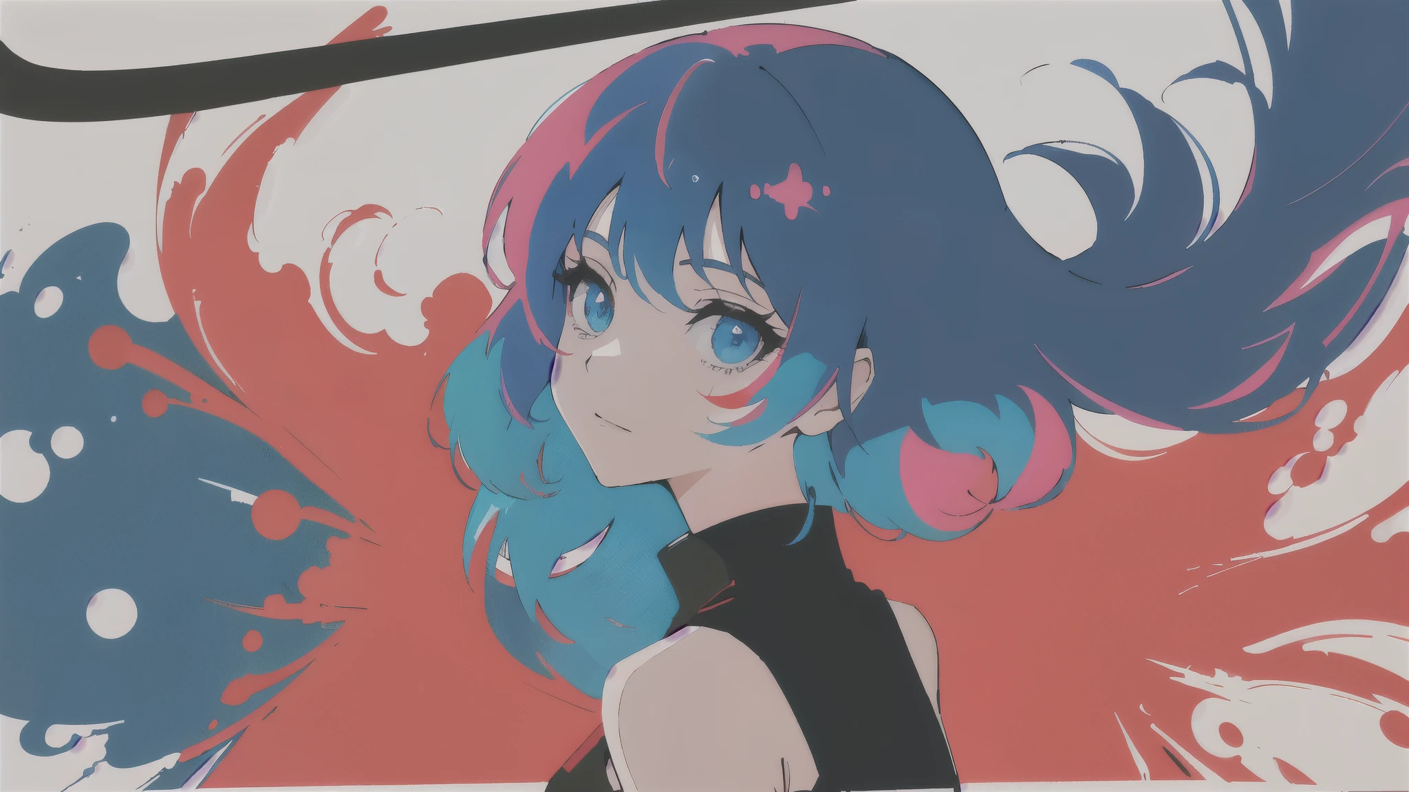 super resolution,
1 (slim:1.2) girl, solo, close-up, upper body,
Look at the audience,
Paint splash, multi-color paint, multi-color, colorful, red-blue tones