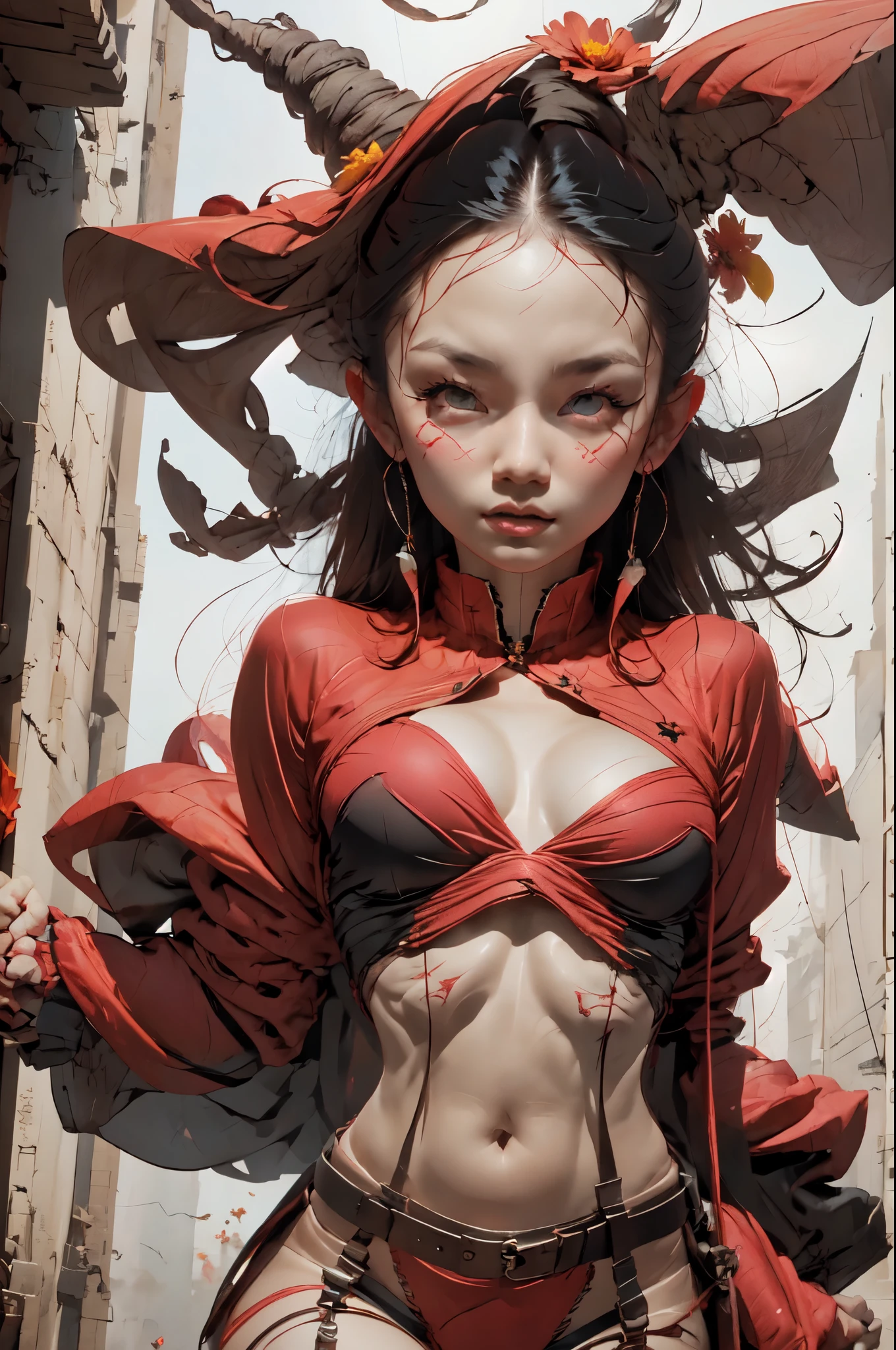 there is a woman in a costume posing with a demon, cgsociety and fenghua zhong, by Yang J, rossdraws 1. 0, 🌺 cgsociety, :: rossdraws, wlop and ross tran, wlop rossdraws, by Feng Zhu, rossdraws digital painting, rossdraws sakimimichan, ross tran and wlop