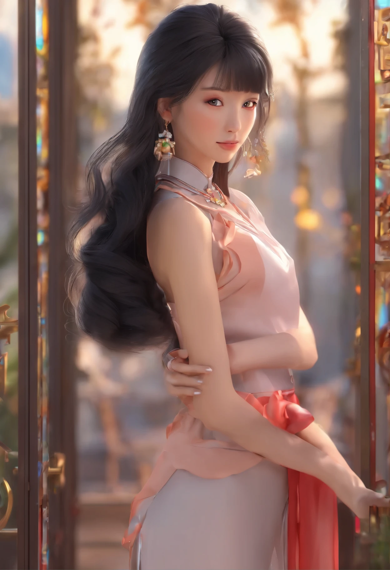 black hair, 1 girl, Pretty Face, beautiful eyes,long_hair, alone, jewelry, Art, Chinese, rest,