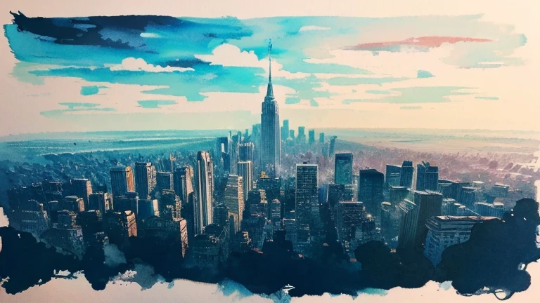 Ink Painting landscape「The city after the rain」 prompt: The city after the rain並みを描く。
