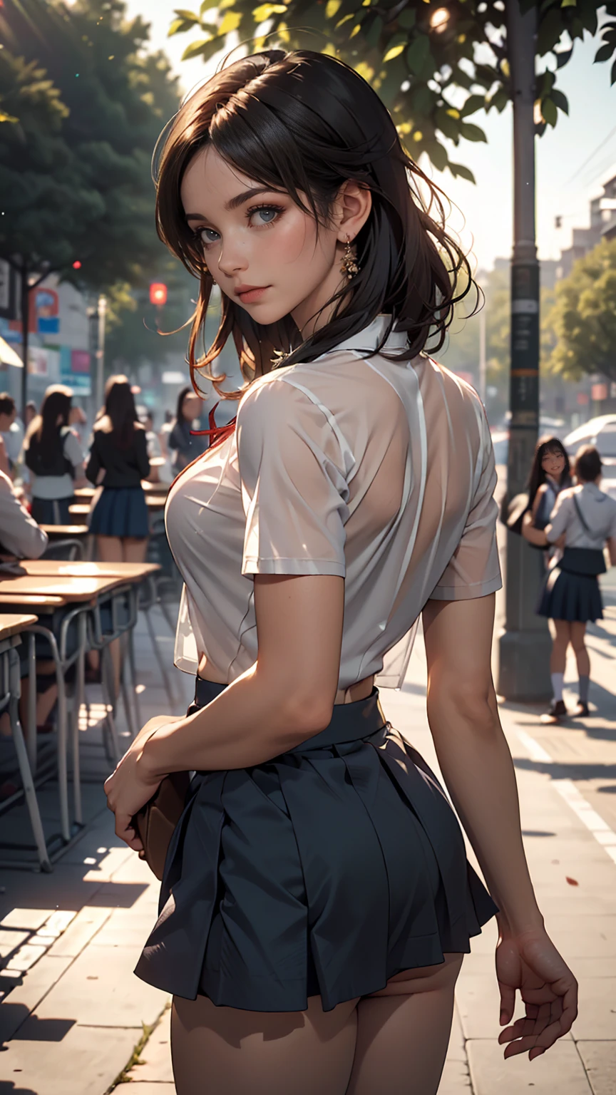 (Skirt flipped up by the wind:1.7), ,,(white shirt,,,,,,black very short pleated miniskirt:1.5),,,,,(tee-back panties:1.6),,,,,Strong wind from the front,,light blue hair, very short hair, tongue out,,,,,,,,,Perfect Style, Beautiful Face, Beautiful Eyes,, (she is standing,,model posing:1.3),, (Anatomically correct:1.5), (Windy Upskirt:1.7),, (Crowded street:1.4), (Medium Shot:1.3), (Perfect hands, Detailed fingers:1.5), ,,,,1 female,,(30years old:1.2),,,,,,,(large breast,,cleavage:1.3),,,,,, Surrealism, depth of field, UHD, anatomically correct, textured skin, super detail, high details, best quality, 8k,,,,,,,,,,