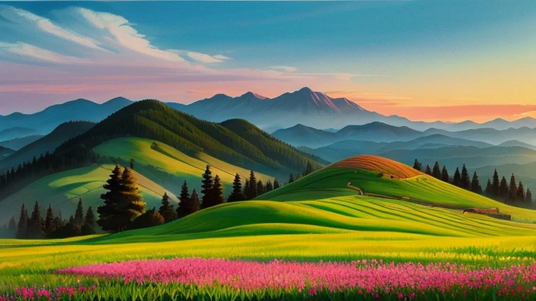 Ink Painting landscape「Mountain at dawn」 prompt: Mountain at dawn並みを描く。