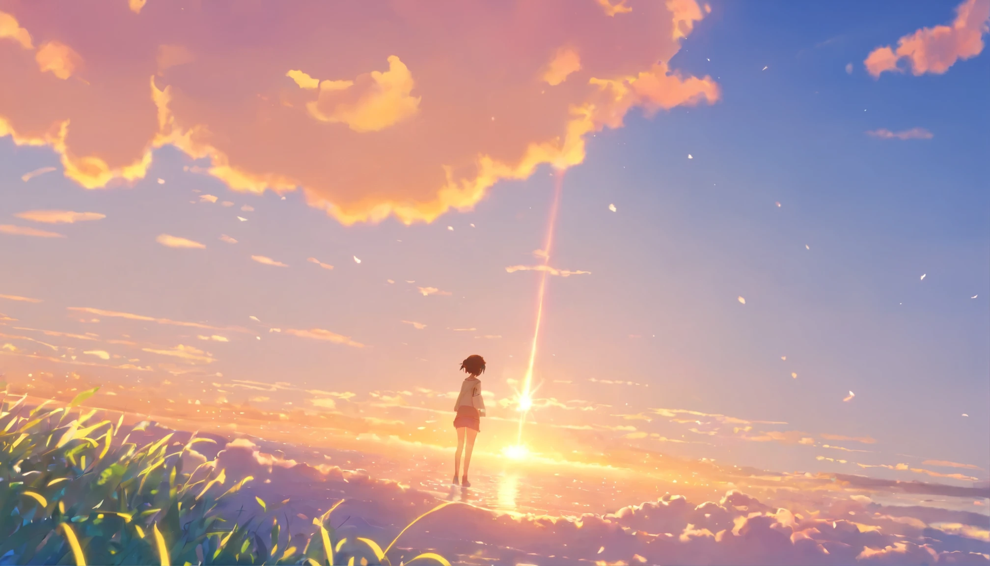 tmasterpiece,best qualtiy,cinematic Film still from,1girl,裸露的女生,Floating in the sky,closeup cleavage,brightly,cheerfulness,Warm and soft lighting,the sunset,(spark of light:0.7)