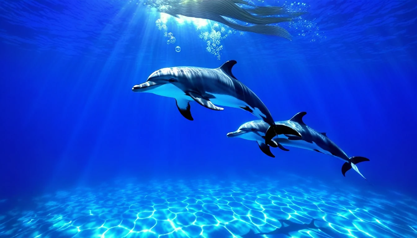 Sea、Three dolphins、Lassen、beautiful、Bubble、Sunshine、South Sea、tropical fish、