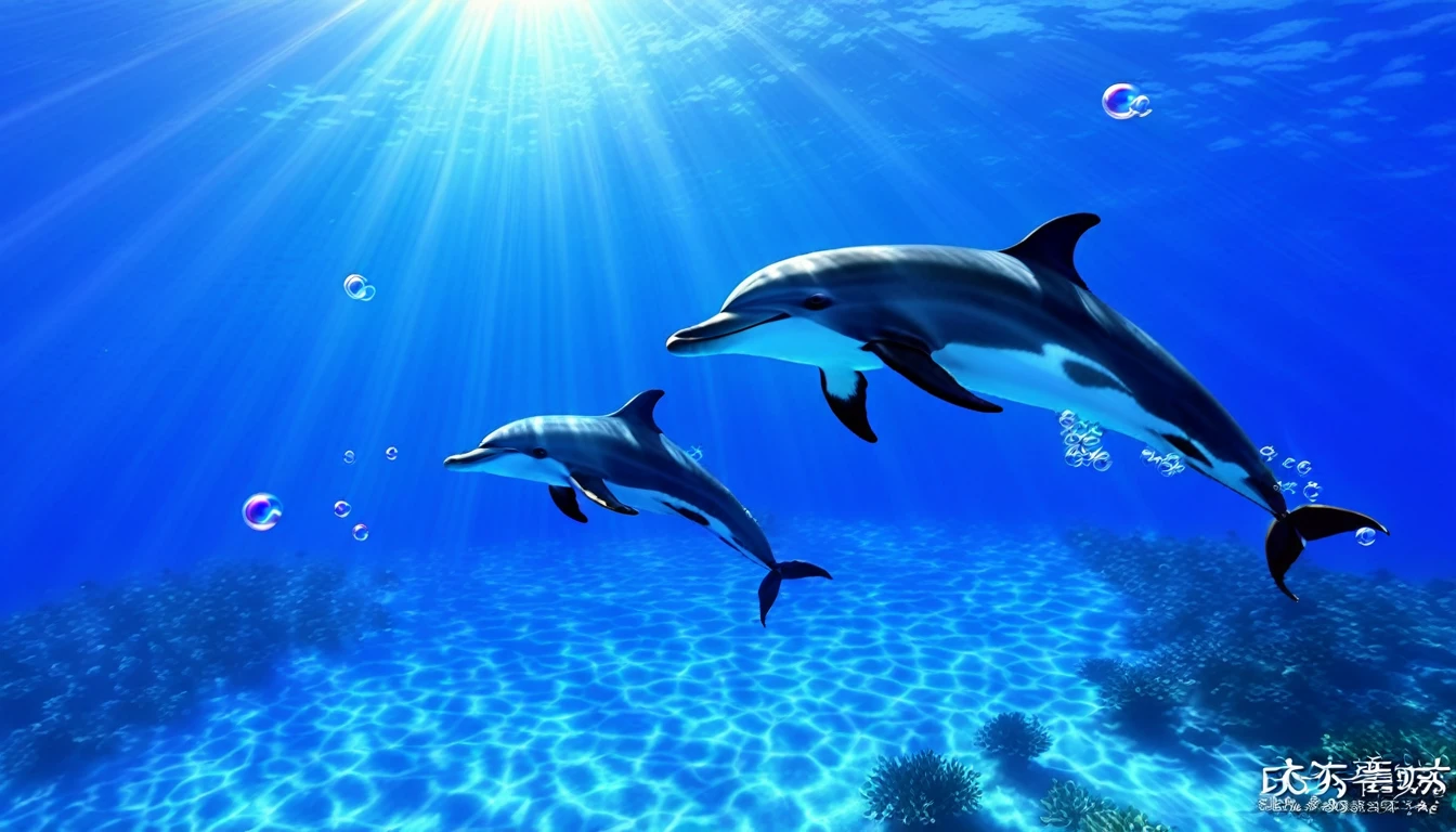 Sea、Three dolphins、Lassen、beautiful、Bubble、Sunshine、South Sea、tropical fish、