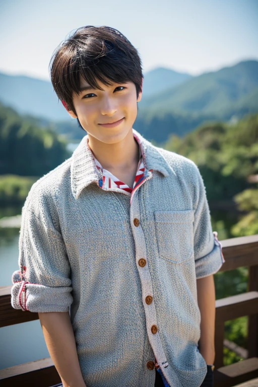 high quality,high resolution,1boy,beautiful face,seductive smile,japanese mythology,scenery,rainbow gradient,light rays,