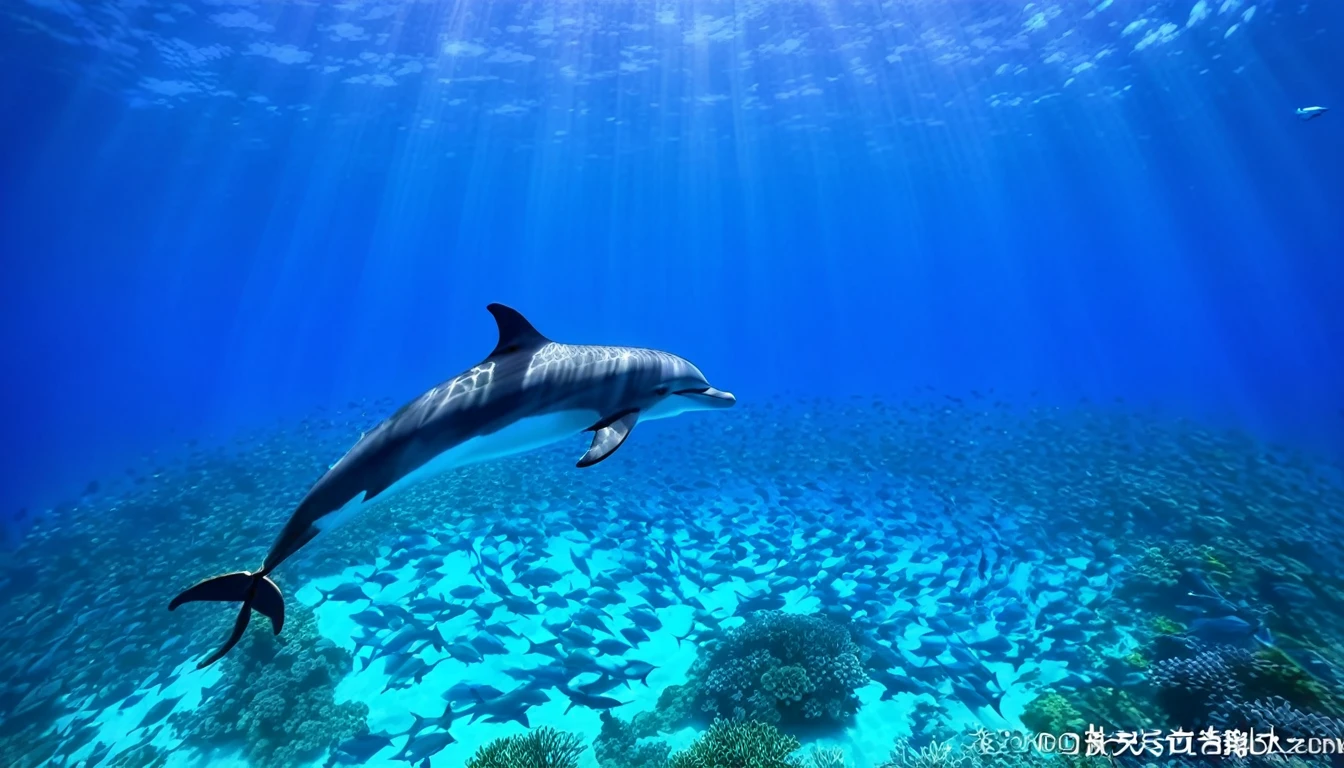 Sea、Three dolphins、Lassen、beautiful、Bubble、Sunshine、South Sea、Lots of tropical fish、coral